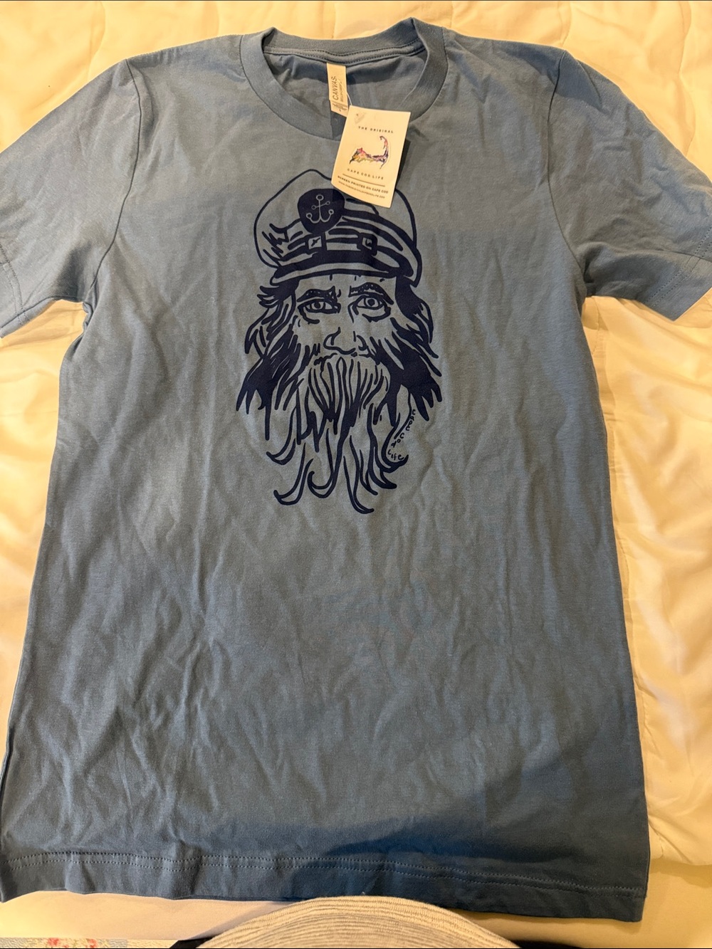 Canvas Light Blue Short Sleeve Tee with Navy Sailor Graphic